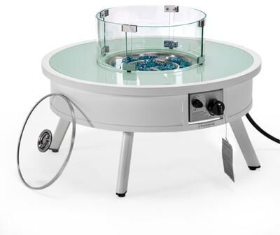 LeisureMod Walbrooke 29 Inch Modern Aluminum Outdoor Propane Fire Pit Table 37000 BTU Glass Shield Lid Fire Glass