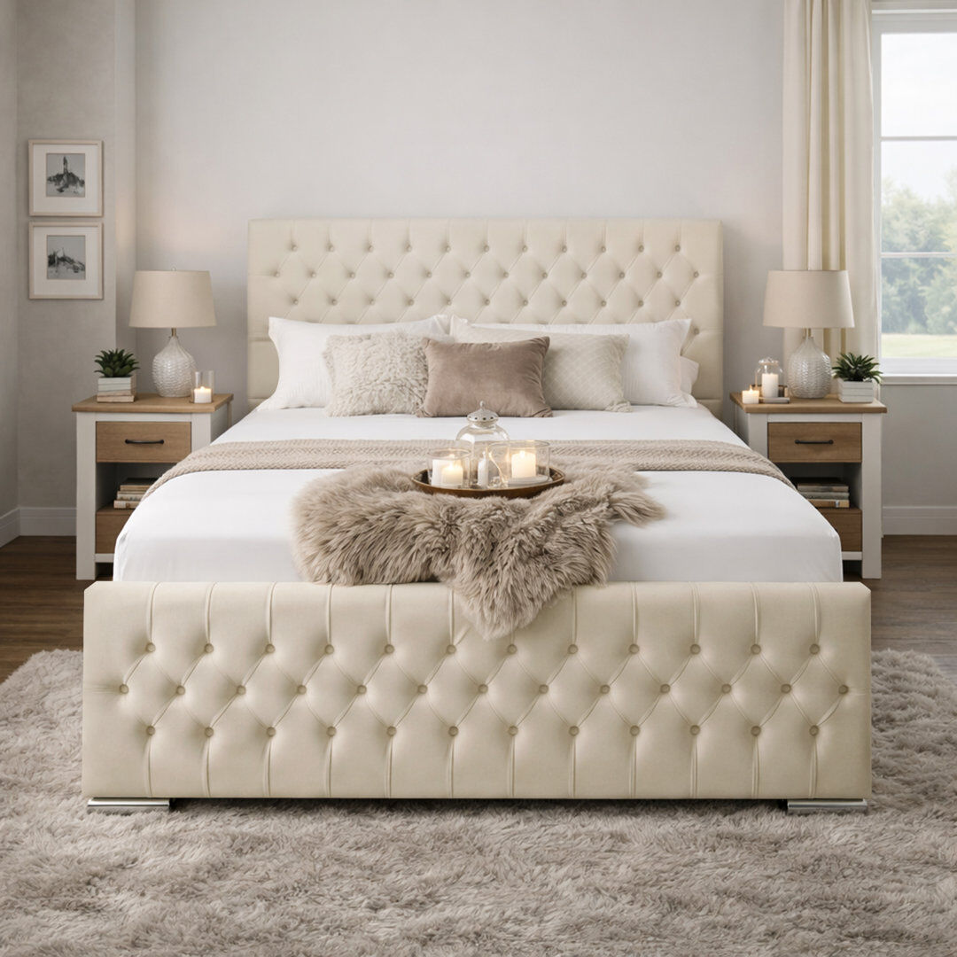 Canora Grey Kensington Upholstered Bed Frame Cream Super King (6')