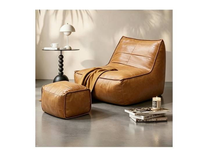 Odikalo Sitzsack Einzel Lounge wohnzimmer sofas Relaxsessel mit Fußhocker (Sitzgelegenheit für Wohnzimmer und Gaming Kunstleder aus technischem Gewebe Set aus Sessel)