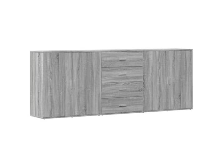 KGHFDVB Sideboard 3er Set Grau Sonoma Holzwerkstoff Stauraum für Bücher, Dokumente, Bürobedarf, feuchtigkeitsbeständig, pflegeleicht, robust
