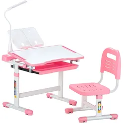 VEVOR Schreibtisch Set Kinderschreibtisch Arbeitstisch und Stuhl höhenverstellbar (53-71 cm) belastbar (100 kg) mit Tischlampe & 0–40° geneigten Schreibtischplatte für Schlafzimmer Rosa