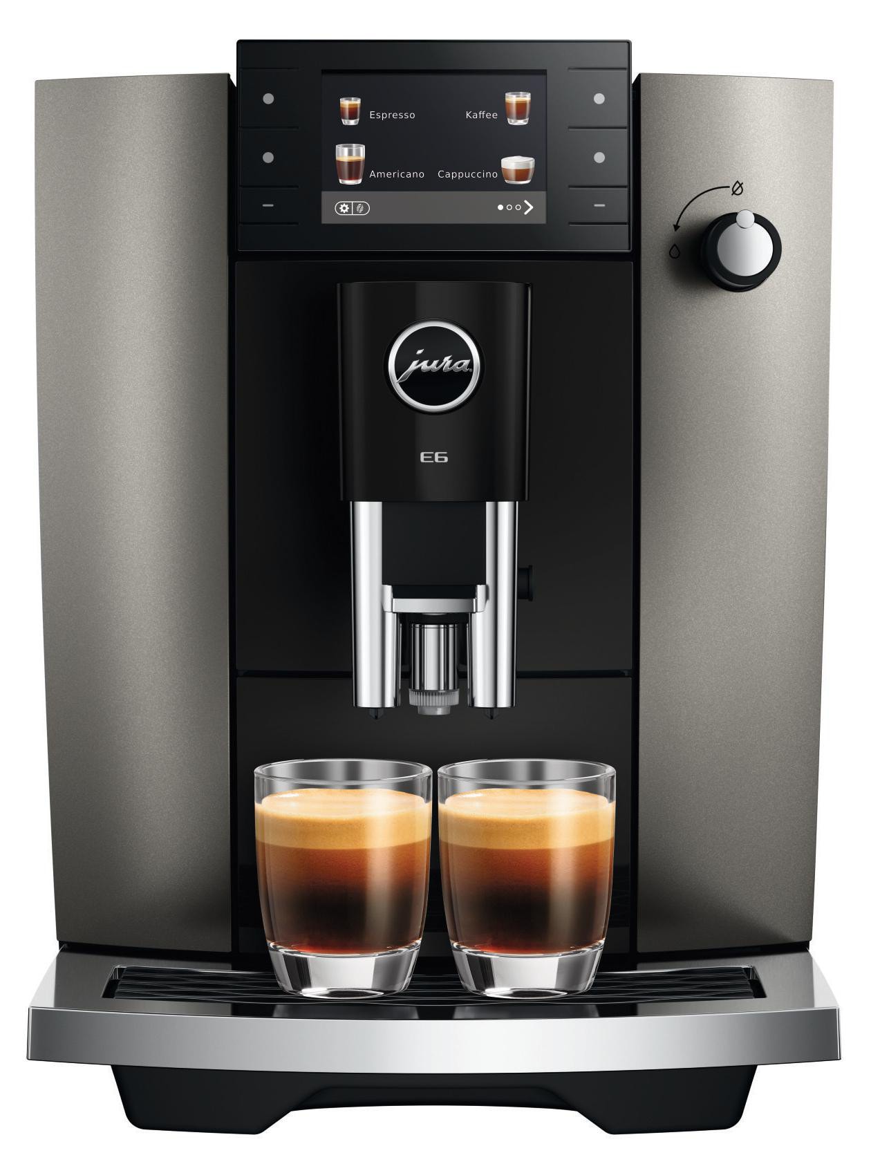 JURA E6 (ED) Kaffeevollautomat, 17 Spezialitäten, 3,5''-Farbdisplay, WiFi-fähig, Hot & Light Brew, Feinschaum-Technologie, Energiesparmodus, Dark Inox 15828