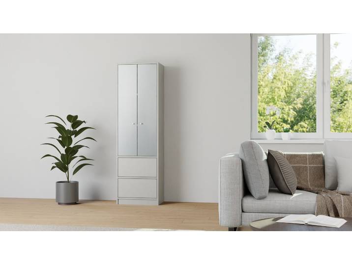 Armoire vitrine étroite sur mesure - Design par Pickawood Mélaminé premium Gris