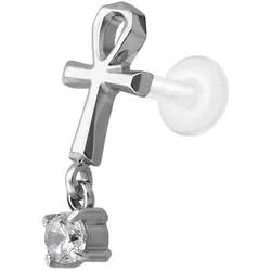 PTFE Labret mit Innengewinde + Titan-Aufsatz ANKH + KRISTALL
