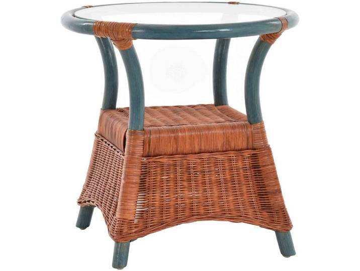 Krines Home Beistelltisch Rattan Beistelltisch mit Glasplatte Kaffeetisch Wohnzimmer Tisch, aus Rattan Naturmaterial