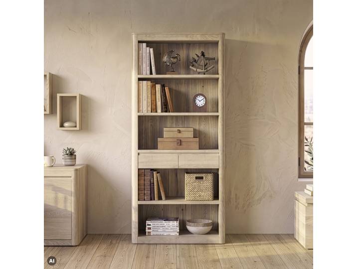 Bibliothèque en bois de manguier 88x40x205 bianco huilé TORONTO #318