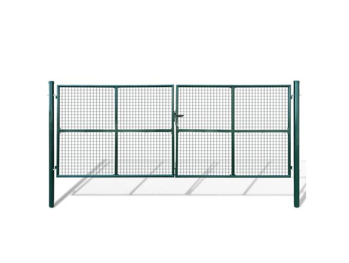 vidaXL Gartentor mit Maschendraht, 415/150 cm, aus Stahl, Grün, Dunkelgrün, Metall, 420x200 cm, Gartenzubehör