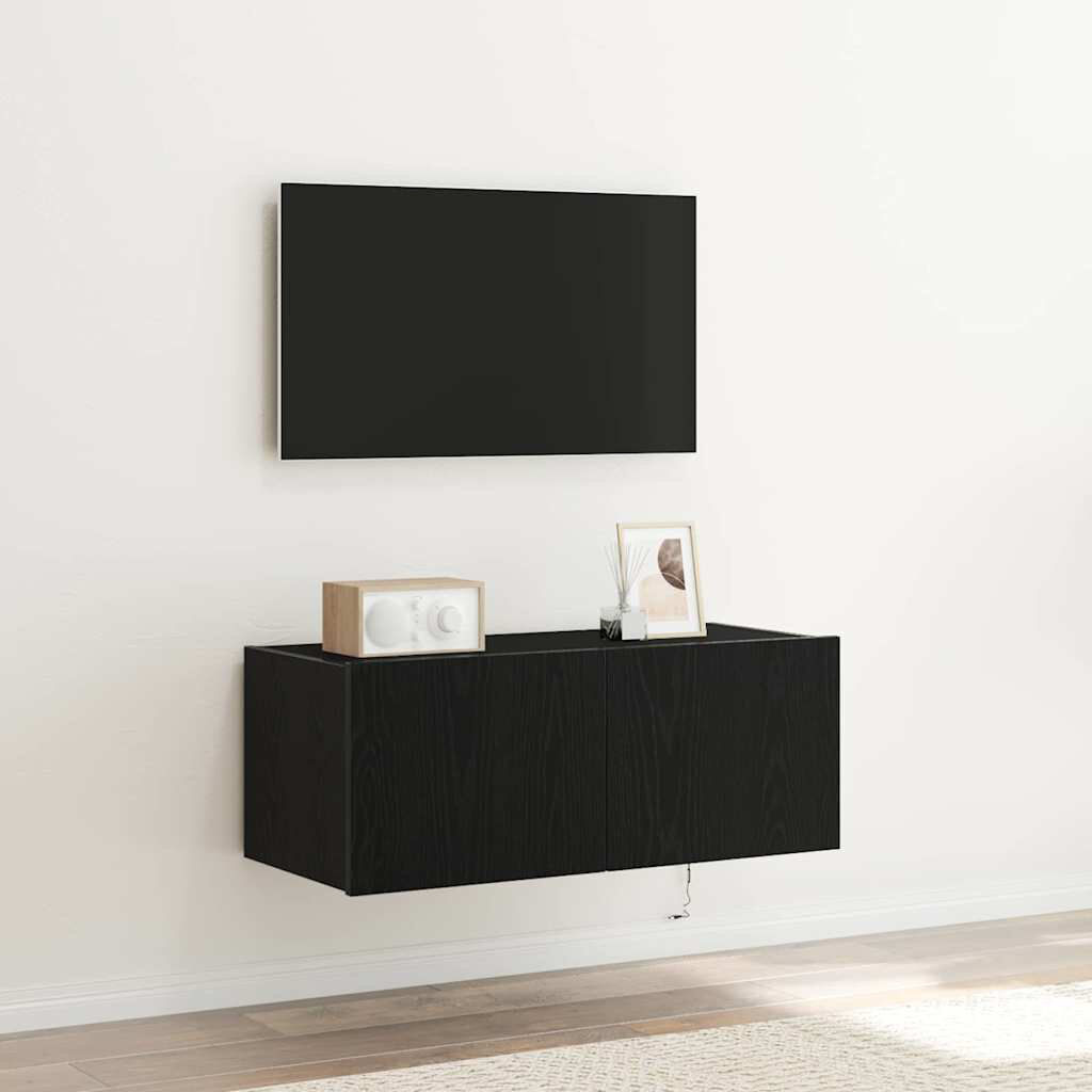 Metro TV Wall Cabinet 80 X 35 X 31 Cm Engineered Wood Black Oak 88"