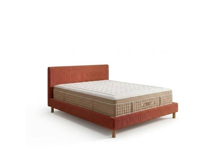 Ensemble lit - SAMPUR - TerraCotta - 160x200 - Velours côtelé - Matelas hôtelier 33 cm