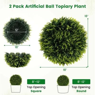 "2 PCS 18""/22"" Artificial Cedar Topiary Ball Decorative Balls Plants"