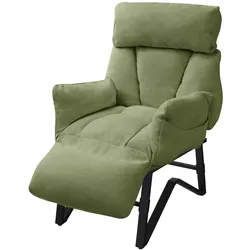ML-Design Relaxsessel Grün, verstellbarer Fernsehsessel mit Armlehnen, Fußstütze & Seitentaschen, Leinenbezug, gepolsterter Loungesessel Ohrensessel