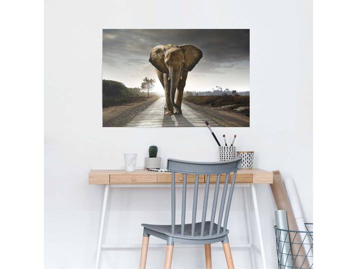 Affiche Éléphant en marche Papier Marron 61 x 92 x 0cm