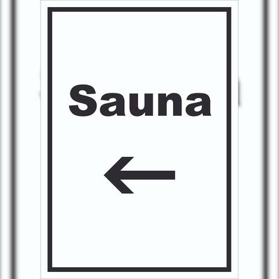 HB-Druck Sauna Schild mit Text und Richtungspfeil links Erholung Entspannung hochkant A1 (594x841mm)