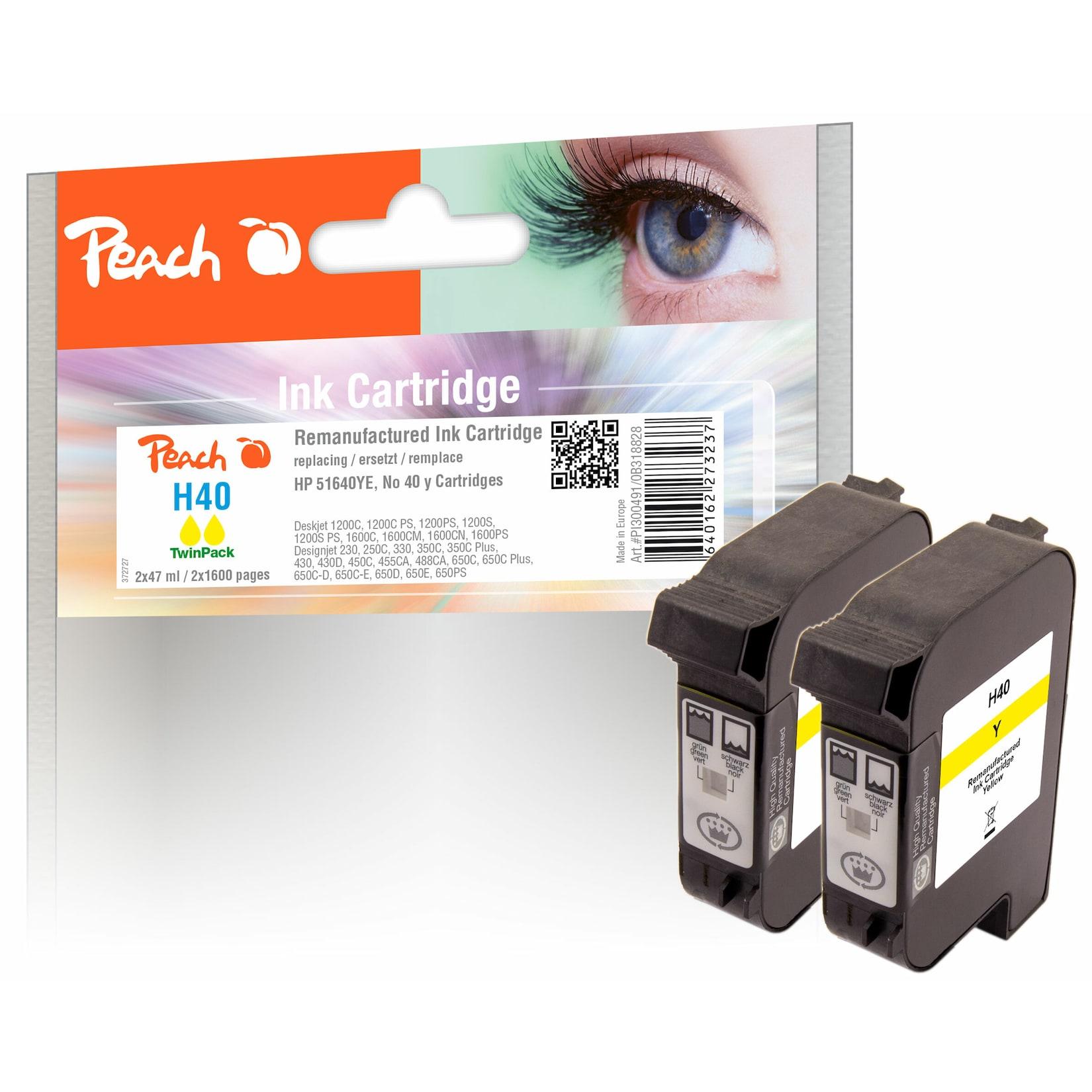 Peach HP 40 y 2 Druckköpfe 2*ye ersetzt Xerox, HP No. 40 y*2, 51640YE*2 für z.B. HP Color Copier 210, HP Color Copier 210 LX, HP Copyjet (wiederaufbereitet)