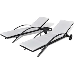 Helloshop26 - Set aus zwei 200 cm langen Sonnenliegen mit schwarzem Tisch aus Kunstharzgeflecht 02_0011915