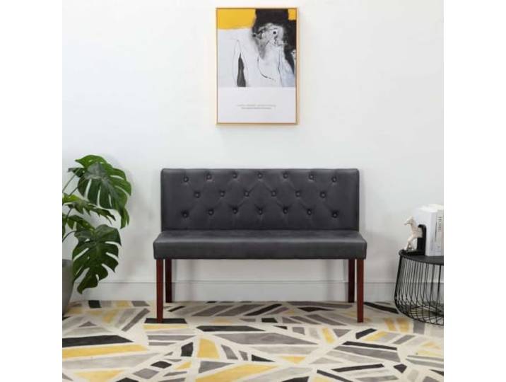 VIHHQGC Sitzbank 120 cm Grau Wildleder-Optik mit Rückenlehne Retro-Design, Knopfmuster, dicke Polsterung, Gummibeine, einfache Montage