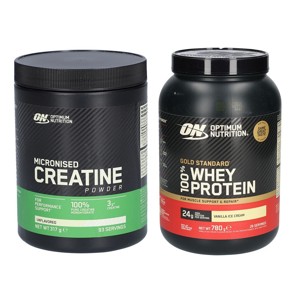 1x Optimum Nutrition Micronised Creatine & 100% Whey Gold Standard Va 780+317 g Pulver
