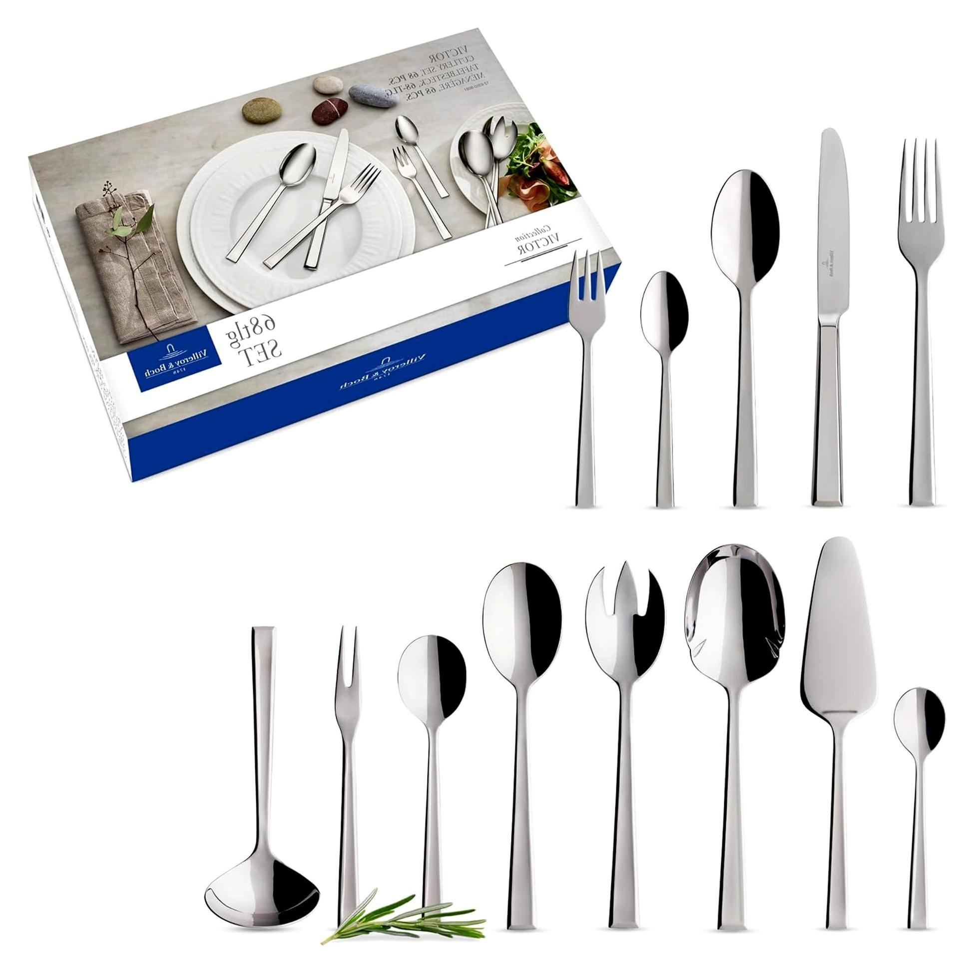Besteckset für 12 Personen, 68-teilig, Silber/Platin, Spülmaschinenfest, Rostfrei, Edelstahl