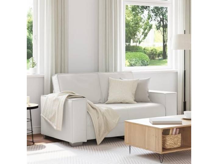 HEFZGDB Modernes Zweisitzer Sofa Weiß 120 cm Kunstleder mit Stahlrahmen und Schaumstoffpolsterung für Wohnzimmer und Büro, Komfort Sitzmöbel mit minimalistischem Design und robuster