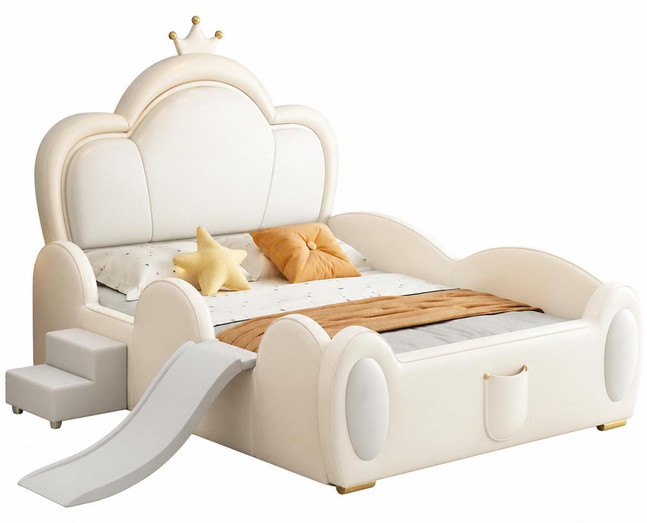 Beiges Kinderbett Bett mit Rutsche und Treppe für Mädchen Prinzessin