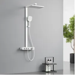 Emke, Duschsystem, Duschsystem mit Thermostat Weiss matte Brausebatterie Komplettes Duschset Regenbrause mit Mischer