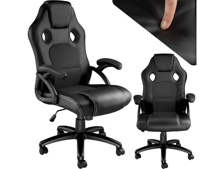 Chaise de bureau - TECTAKE - Fauteuil de gamer TYSON avec rembourrage épais et revêtement en cuir synthétique - Noir