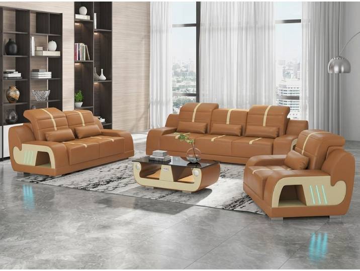 JVmoebel Polstergarnitur Leder Sofa Set 3+2+1 Modern Braun Couch Design Led Polstergarnitur