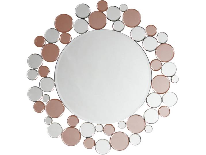 Dekospiegel KAYOOM Bubble 1925 , rosa, B:80cm H:1,6cm T:80cm Ø:80cm, Metallhaken, Spiegelglas, Spiegel, Dekospiegel, Wandspiegel