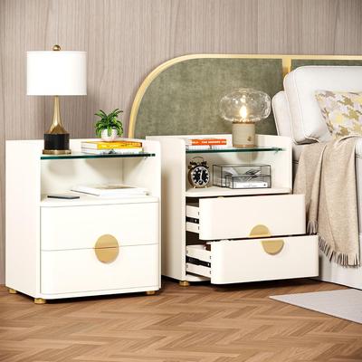 Bluebell Modern Nightstand with 2 Drawers, White Bed Side Table for Bedroom
