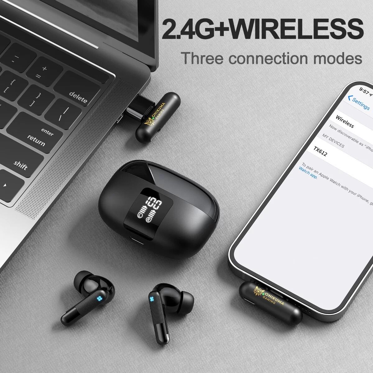 INF Écouteurs TWS Bluetooth TX612 - Mode double 2.4G+Bluetooth, ENC double micro, Bluetooth 5.4, Drivers 13 mm, Charge Type-C