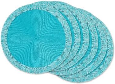 DII Nautical Blue Round Fringed Placemat Set/6
