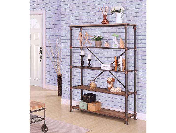home24 Open kast - breedte 124 cm Planken: gefolieerd MDF Frame: gepoedercoat en geveegd staal bruin/grijs 124 x 180 x 50cm