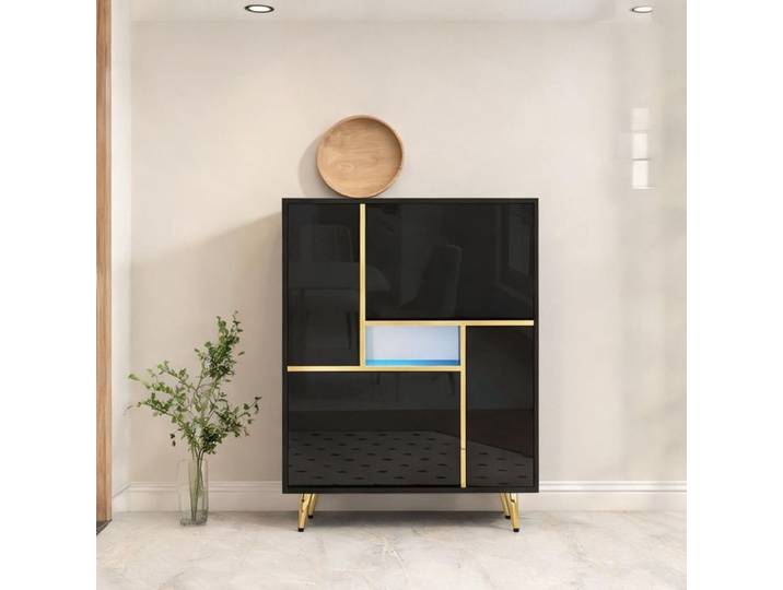 Rangement à chaussures pour entrée en panneau de particules jet black brillant - Black Particle Board 80 x 25 x 96 cm Ref HW3ISA