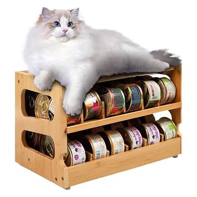 Aufbewahrungsbox für Katzenfutterbehälter, geeignet für Abstellräume, 2-stöckige, stapelbare Aufbewahrung aus Holz, geeignet für Kühlschränke, Schränke und Küchen, fasst bis zu 36 Behälter für