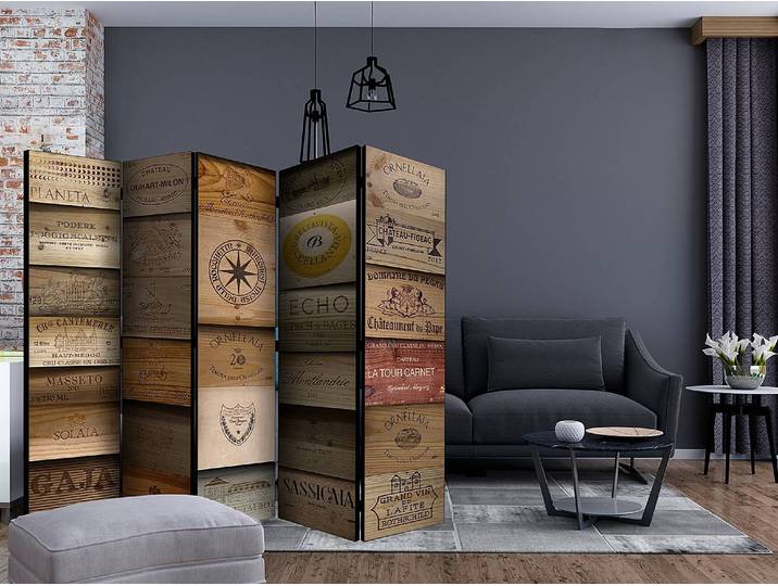 Paravent Old Vineyard acoustique Intissé sur bois massif Marron 225 x 172 x 3cm