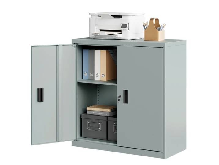 WOLTU Caisson Bureau Verrouillable Armoire Bureau Métallique avec Étagère Réglable 90x40x92cm Gris W0ATT0598