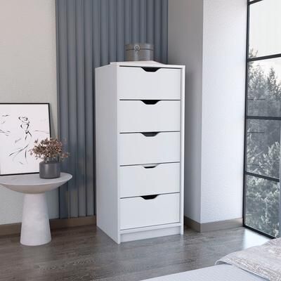 Loedds Modern 5-Drawer Slim Tall Dresser with Compact Storage - White