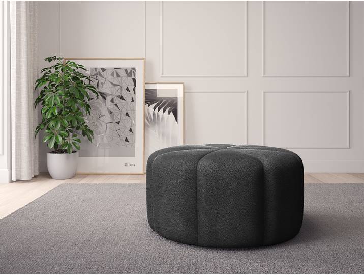 Pouf FORA 80cm Gris Bouclé Tissu Bony: Anthracite