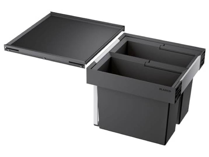 BLANCO FLEXON II 45/2 Abfall Müllsystem für 45 cm breite Unterschränke [41,2x40x37,1 cm] 2 x 16 Liter Eimer Minimale Einbauhöhe: 355mm System zum Einbau in Schubladen Systemabdeckung