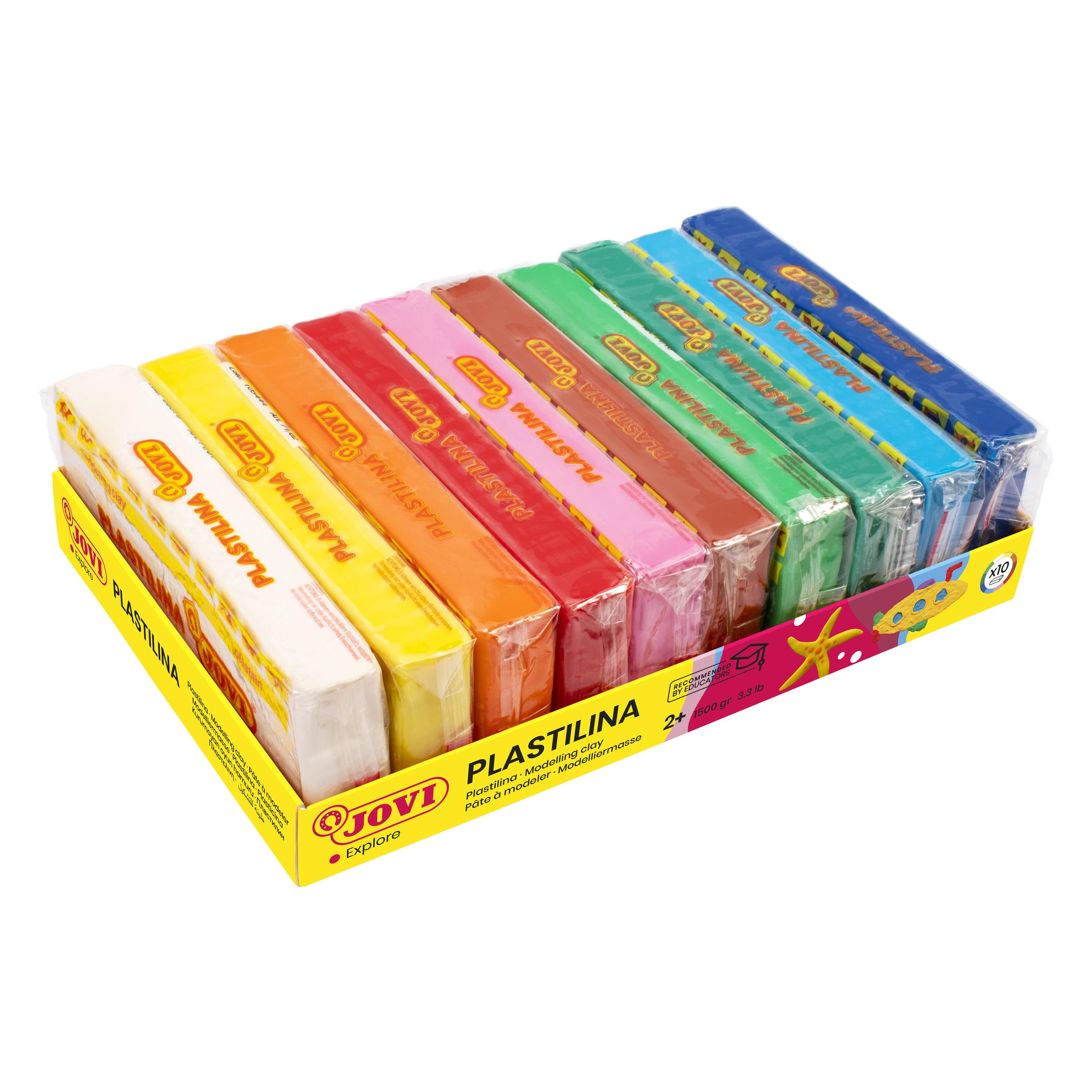 Jovi Knete PLASTILINA farbsortiert, 10 Farben je 150,0 g (71/10S)