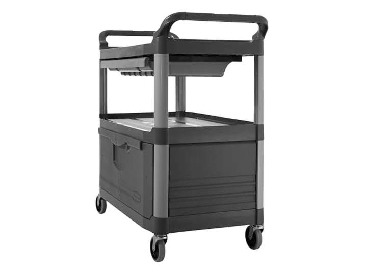 Rubbermaid Commercial Products Servicewagen mit verschließbaren Türen und herausziehbarer Schublade, grau