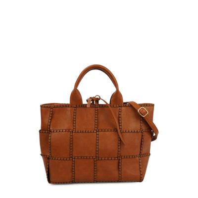 Henkeltasche HARPA "UMA", Damen, Gr. B/H/T: 45cm x 30cm x 45cm, braun (cognac), Lederimitat, kariert, mehrfarbig, Taschen, mit geschmackvoller Steppung