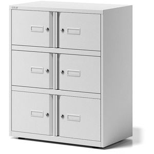 Bisley Schließfachschrank Essentials, weiß, 6 Fächer, Stahl, 80 x 100cm, mit Zylinderschloss