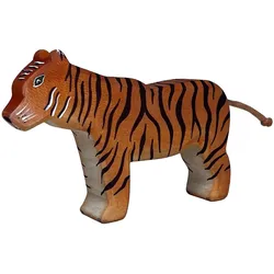 Holztier Tiger handgefertigt - Nachhaltiges Lindenholz-Spielzeug mit Bio-Ölen poliert - 14x10x3 cm - Fördert Fantasie & Intelligenz