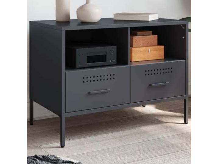 HEFZGDB Industrie-Stil TV-Schrank Anthrazit 68x39x50,5 cm aus kaltgewalztem Stahl mit verstellbaren Füßen und reichlich Stauraum für Wohnzimmer oder Schlafzimmer, Robustes TV-Möbel