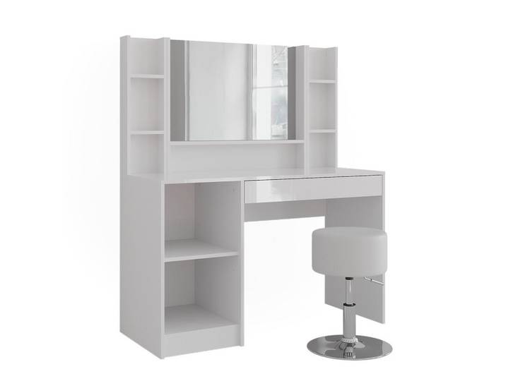 Vicco Schminktisch Sherry Weiß/Weiß Hochglanz 119.8 cm 5 Teile, Weiß, Weiß Hochglanz, Holzwerkstoff, Rechteckig, 119.8x76x50.1 cm, Schlafzimmer, Schminktische