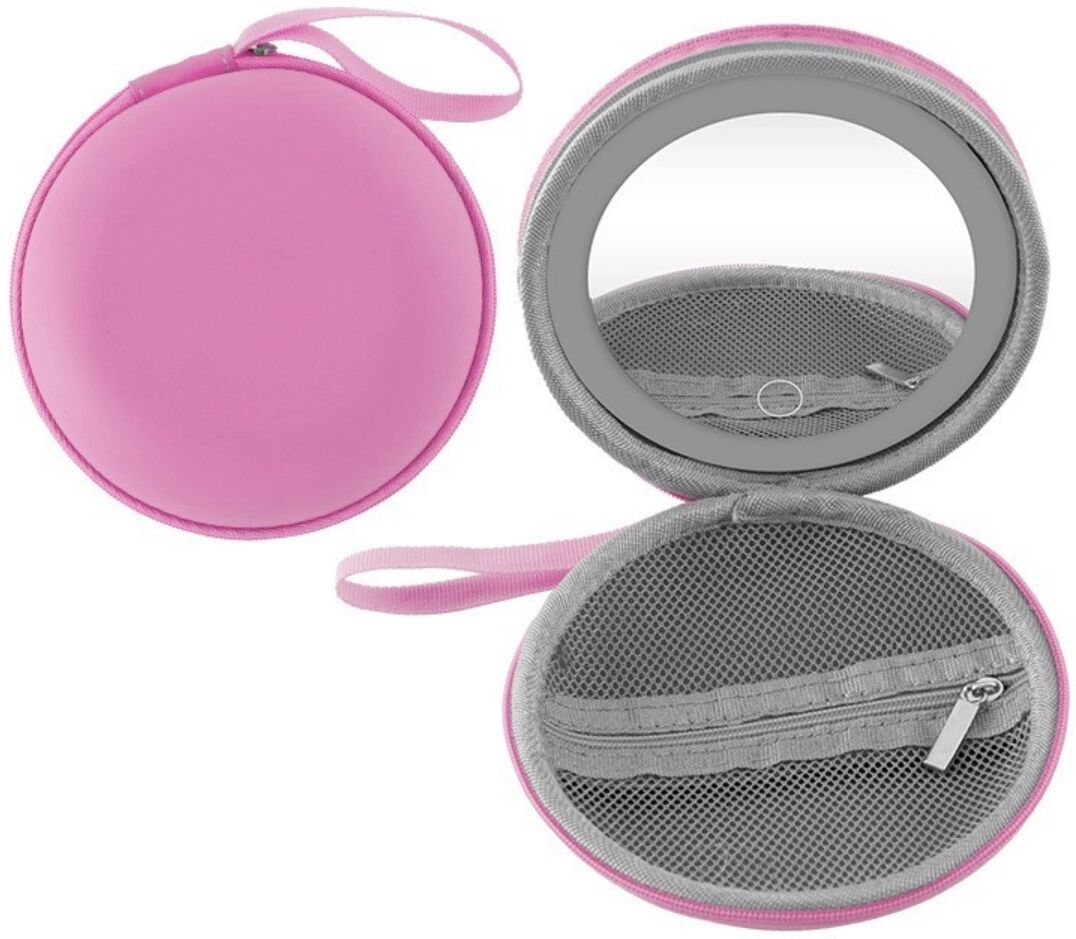 INF LED Make-up-Spiegeltasche — Wiederaufladbare, tragbare Kosmetiktasche mit Touch-Steuerung, 3-farbiger stufenloser Rosa