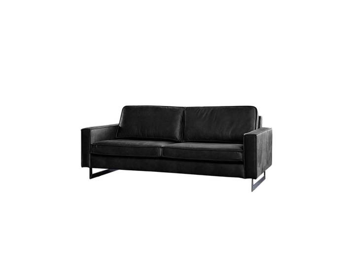 Kawola Sofa Vilnius Schwarz Lederfaserstoff, Metall, Echtholz, Füllung: Kaltschaum, Kufe, 206x85x99 cm, Wohnzimmer, Sofas & Couches