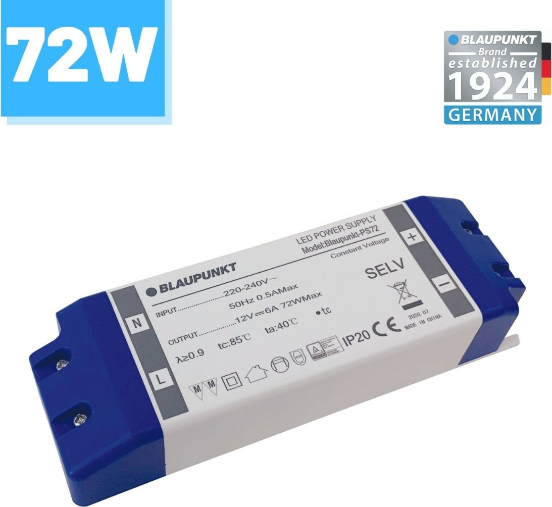 Blaupunkt LED-voeding, 12V, 72W, geschikt voor LED-strips