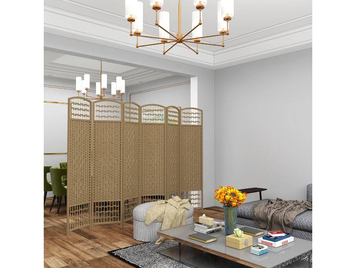 HOMCOM Paravent Bois Pliable 6 Panneaux 240x170cm Naturel